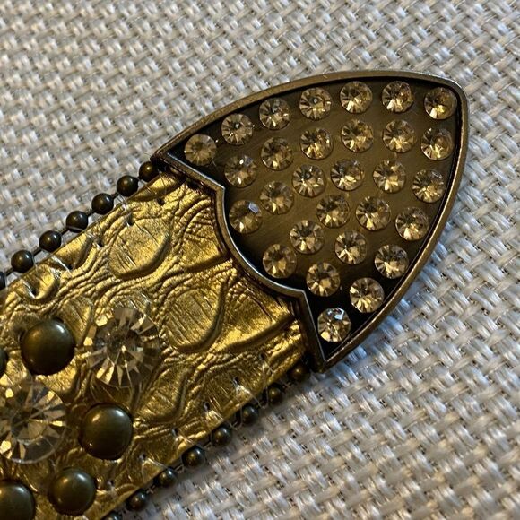 Western golden jeweled embossed leather bling fabulous belt large buckle main image 4